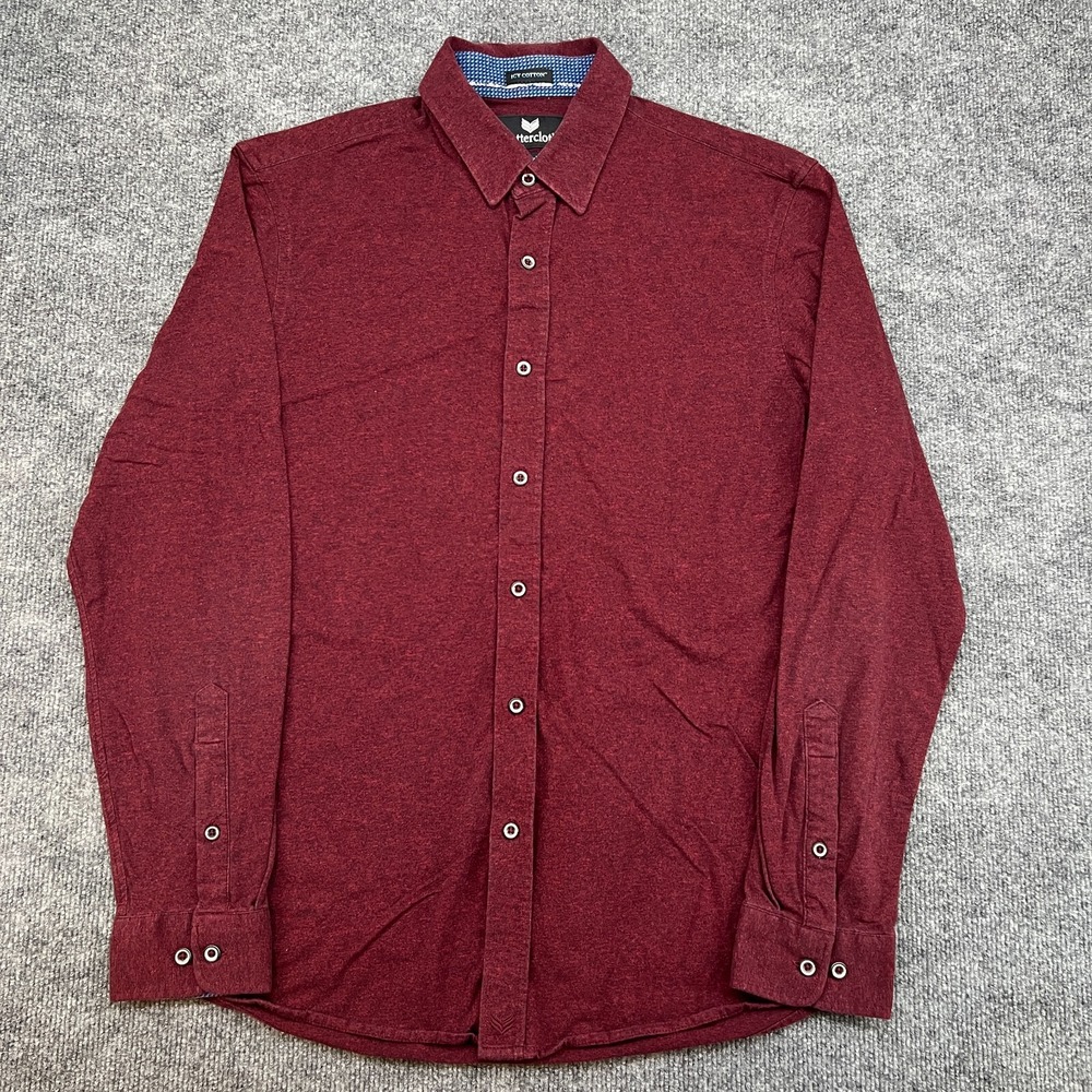 Butter Cloth Shirt Men's Large Red Button Up Long Sleeve Casual Stretch